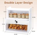 Addreen Double Layer Bamboo Storage Box Mulpurpose Kitchen Countertop Large Capacity Bread Box Food Safe Use - Image 2