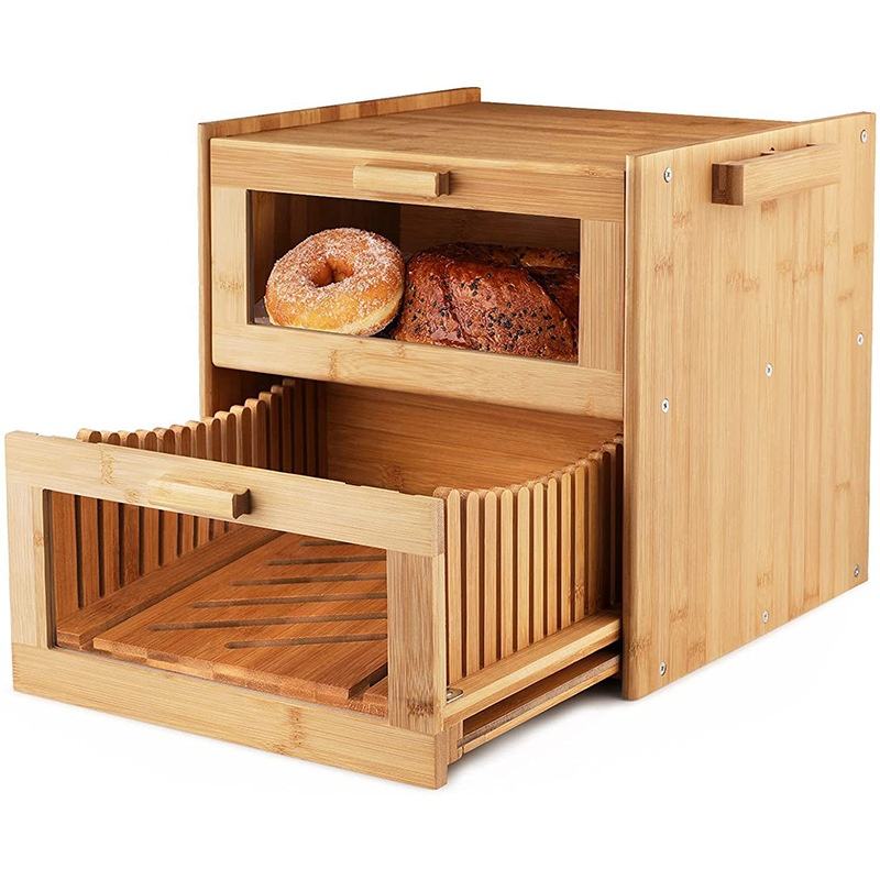 Addreen Double Layer Breadbox Bread Holder Bin Kitchen Bamboo Bread Slicer Box Storage Organizer Containers With clear Window01 Addreen Double Layer Breadbox Bread Holder Bin Kitchen Bamboo Bread Slicer Box Storage Organizer Containers With clear Window - Image 1
