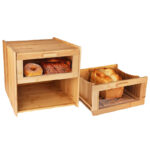 Addreen Double Layer Breadbox Bread Holder Bin Kitchen Bamboo Bread Slicer Box Storage Organizer Containers With clear Window - Image 3