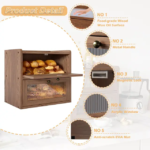 Addreen Double Layer Large Bread Box for Kitchen Counter Wooden Bread Storage Container With Acrylic Window Wooden Bamboo Bin - Image 3