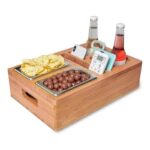 Addreen Double-Tier Bamboo Couch Armrest Tray Home Organizer Bar Box Console Cup Holder Buddy Snack Tray for Sofa Use
