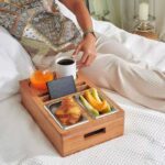 Addreen Double-Tier Bamboo Couch Armrest Tray Home Organizer Bar Box Console Cup Holder Buddy Snack Tray for Sofa Use - Image 3