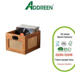 Addreen Ea Brown Wooden Vinyl Record Crate With Portable Handle Multipurpose Desktop Storage Box