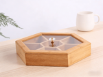 Addreen Eco-Friendly Bamboo Compartment Box Multi-Purpose Jewelry & Snack Storage Organizer with Clear Lid - Image 2