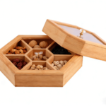 Addreen Eco-Friendly Bamboo Compartment Box Multi-Purpose Jewelry & Snack Storage Organizer with Clear Lid
