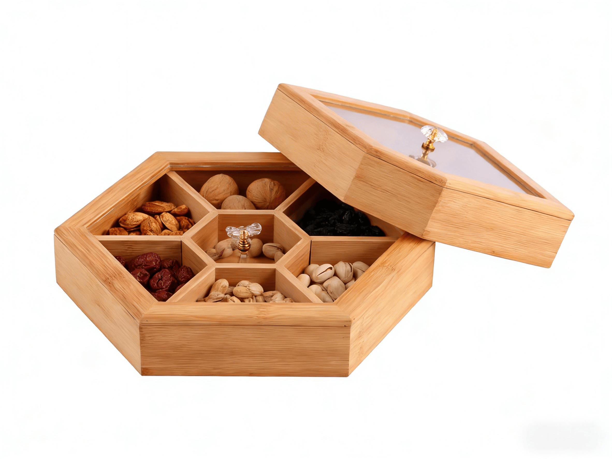 Addreen Eco-Friendly Bamboo Compartment Box Multi-Purpose Jewelry & Snack Storage Organizer with Clear Lid03 Addreen Eco-Friendly Bamboo Compartment Box Multi-Purpose Jewelry & Snack Storage Organizer with Clear Lid - Image 1