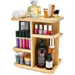 Addreen Eco-Friendly Bamboo Rotating Makeup Organizer Bamboo Skincare Cosmetic and Vanity Carousel for Bedroom Bathroom