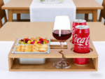 Addreen Eco-Friendly Bamboo Wood Couch Snack Caddy Tray with Cup Holder and Storage Rectangular Food Serving Tray
