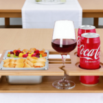 Addreen Eco-Friendly Bamboo Wood Couch Snack Caddy Tray with Cup Holder and Storage Rectangular Food Serving Tray