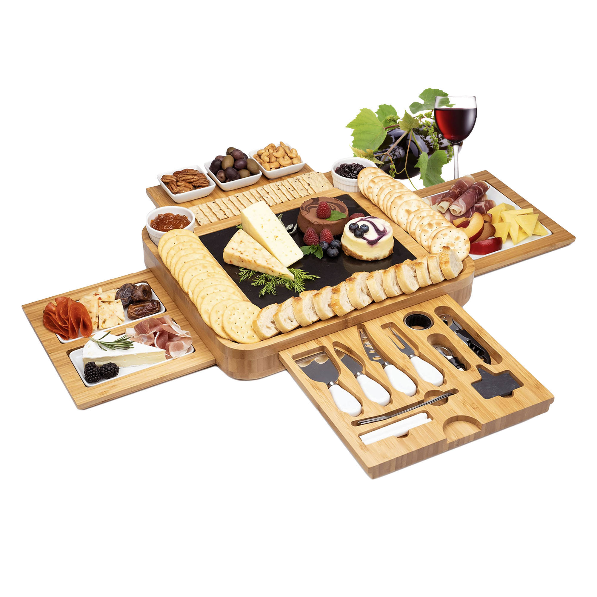 Addreen Eco-Friendly Cheese Cutting Board Graters Containers Knife Set Charcuterie Board Bamboo Customized Rectangle Wholesale01 Addreen Eco-Friendly Cheese Cutting Board Graters Containers Knife Set Charcuterie Board Bamboo Customized Rectangle Wholesale - Image 1