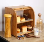 Addreen Eco-Friendly Super Large Storage Bamboo Double Bread Cake Box Multifunction Wooden Shelf for Kitchen Countertop - Image 3
