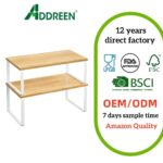 Addreen Expandable Stackable Bamboo Spice Rack, 2 Tier Modern Wood Kitchen Cabinet and Counter Shelf Organizer