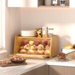 Addreen Farmhouse Bamboo Bread Box With Clear Acrylic Window Waterproof Airtight Easy Clean Corner Design Kitchen Countertop - Image 3