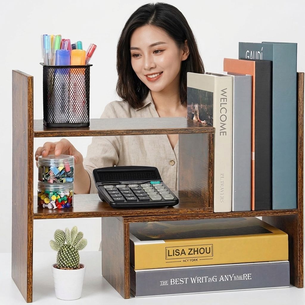 Addreen Freestyle Assemble Wood Desk Organizer Expandable Desktop Bookcase Multifunctional Counter Storage Shelf01 Addreen Freestyle Assemble Wood Desk Organizer Expandable Desktop Bookcase Multifunctional Counter Storage Shelf - Image 1