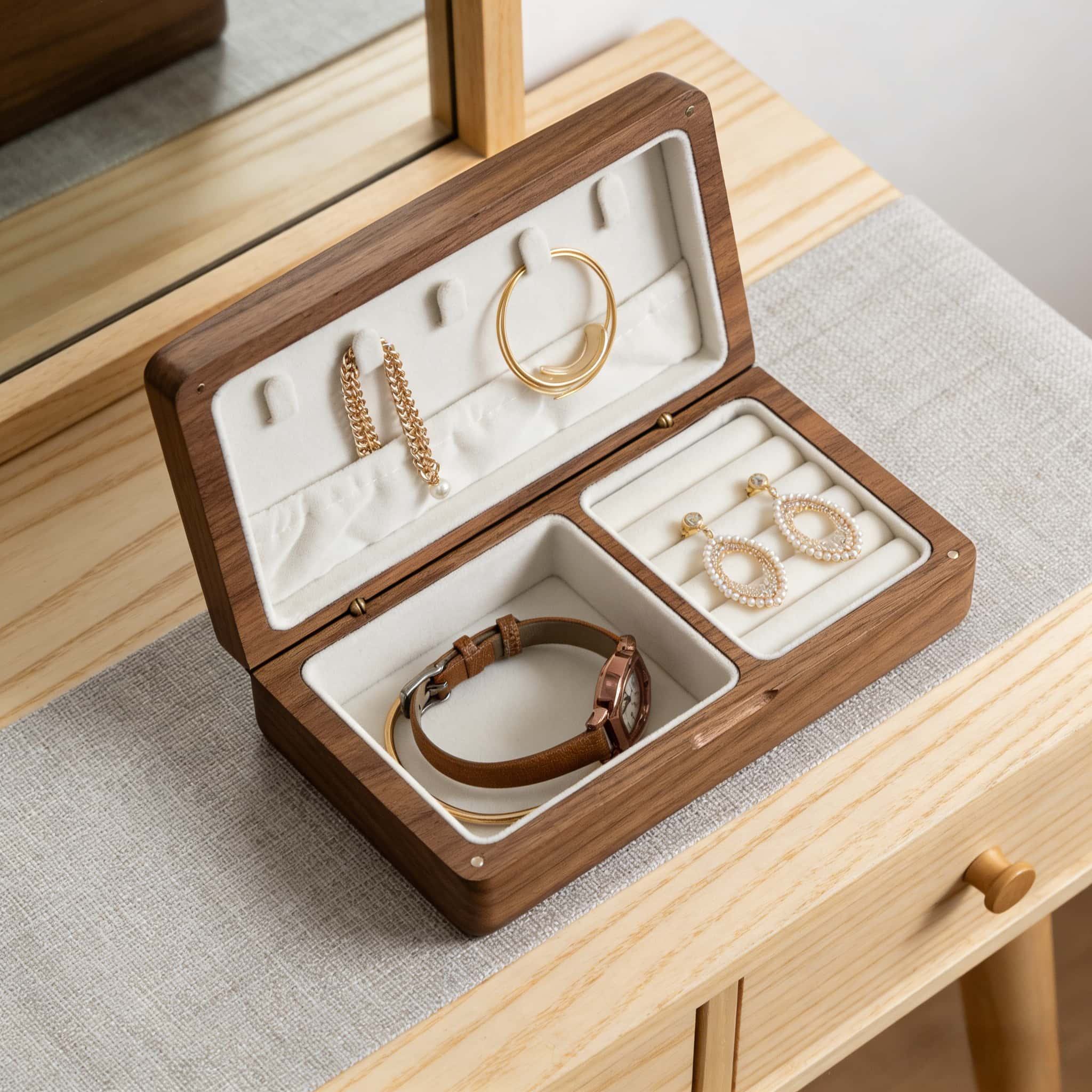 Addreen High Quality Black Walnut Solid Wood Jewelry Storage Box Portable Travel Display Case for Earrings Rings Necklaces01 Addreen High Quality Black Walnut Solid Wood Jewelry Storage Box Portable Travel Display Case for Earrings Rings Necklaces - Image 1