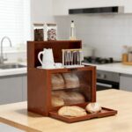 Addreen Hot Selling Bamboo Bread Box Multi-layer Kitchen Storage Shelf Desktop Food Dustproof Container Organizer