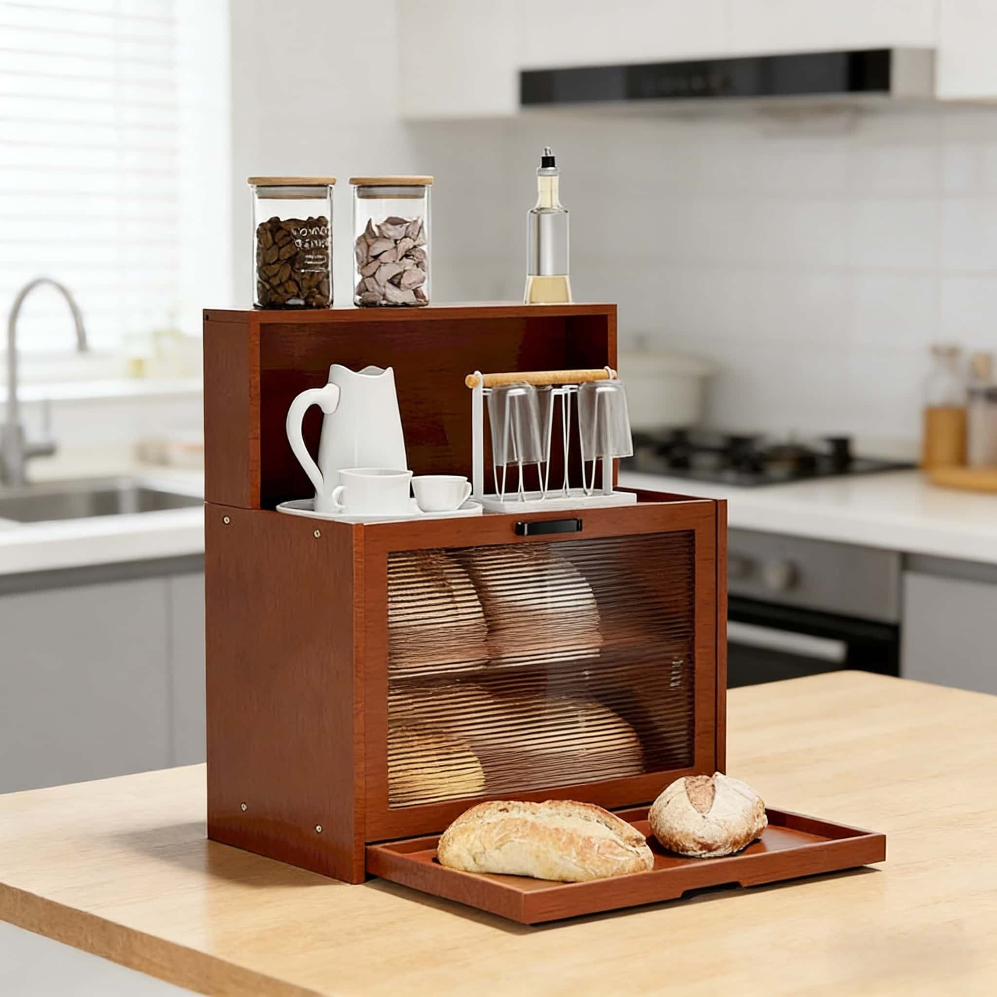 Addreen Hot Selling Bamboo Bread Box Multi-layer Kitchen Storage Shelf Desktop Food Dustproof Container Organizer01 Addreen Hot Selling Bamboo Bread Box Multi-layer Kitchen Storage Shelf Desktop Food Dustproof Container Organizer - Image 1