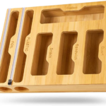 Addreen Hot Selling Bamboo Ziplock Bag Storage Organizer for Drawer 6 in 1 Plastic Wrap Dispenser Cutter