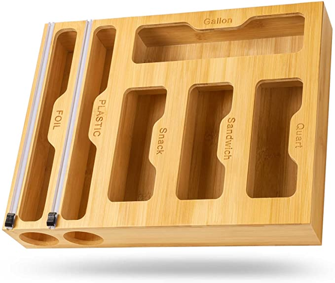 Addreen Hot Selling Bamboo Ziplock Bag Storage Organizer for Drawer 6 in 1 Plastic Wrap Dispenser Cutter01 Addreen Hot Selling Bamboo Ziplock Bag Storage Organizer for Drawer 6 in 1 Plastic Wrap Dispenser Cutter - Image 1