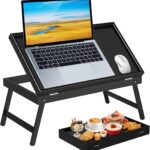 Addreen Hot Selling Black Folding Legs Bed Tray Table Eco-Friendly Bamboo Breakfast Snack Tray with Lap Desks Serving Tray