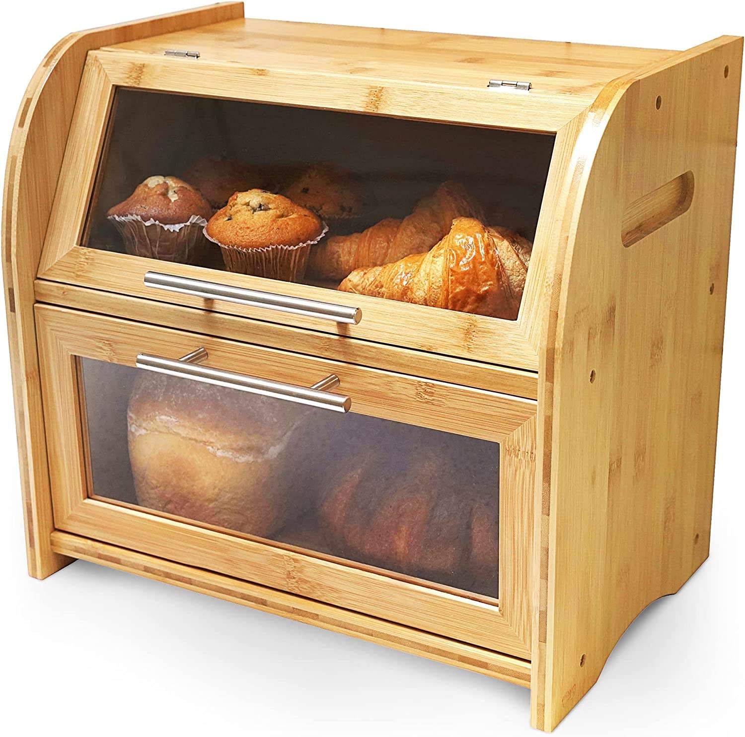Addreen Kitchen Counter-Large Capacity Bread Storage Container Farmhouse Bamboo Bread Box Bin With Plastic Window01 Addreen Kitchen Counter-Large Capacity Bread Storage Container Farmhouse Bamboo Bread Box Bin With Plastic Window - Image 1