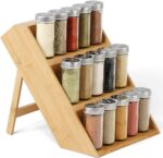 Addreen Kitchen Folding Bamboo Wood Three-Layer Modern Spice Rack Organizer with Caster