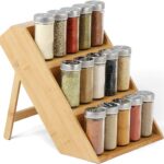 Addreen Kitchen Folding Bamboo Wood Three-Layer Modern Spice Rack Organizer with Caster