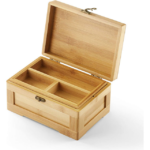 Addreen Large Bamboo Wooden Rolling Tray Combo Removable Divider Rectangle Stash Box for Organising Herbs Accessories Jewelry Storage