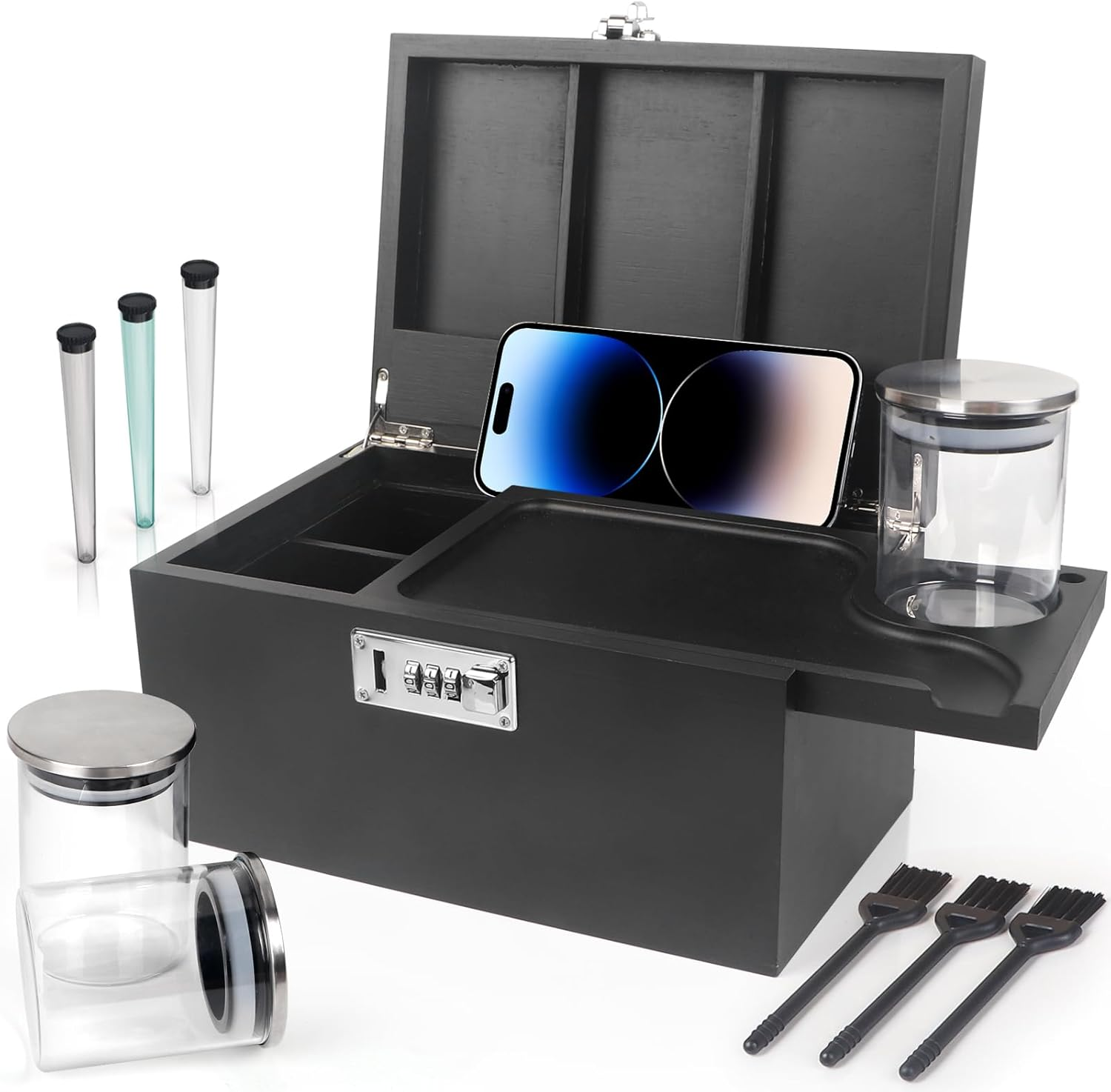 Addreen Large Black Bamboo Stash Box Combination Lock Detachable Compartment Great Gift Choice Lighters Smoking Accessories02 Addreen Large Black Bamboo Stash Box Combination Lock Detachable Compartment Great Gift Choice Lighters Smoking Accessories - Image 1