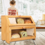 Addreen Large Black Farmhouse Wood Kitchen Counter Cabinet Organizer Home-Made Bread Storage Container Pantry Rectangle Food - Image 3