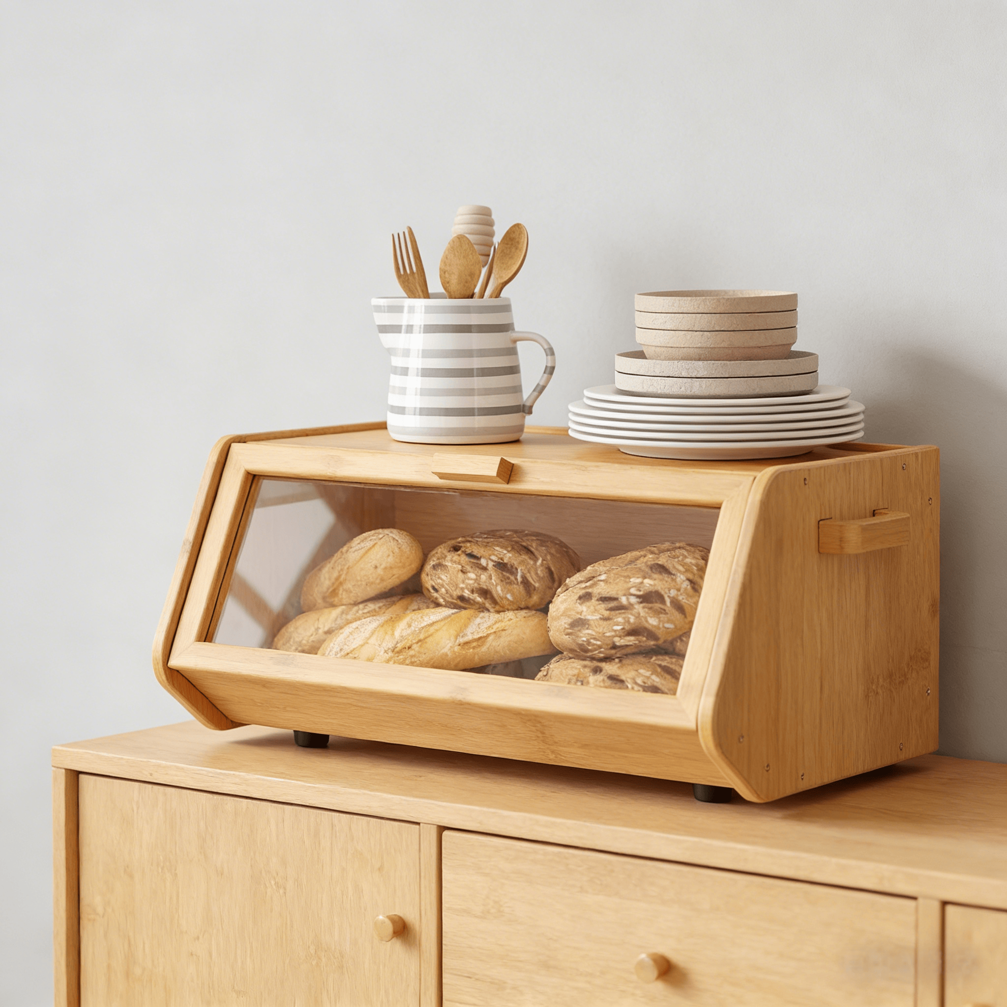 Addreen Large Capacity Bamboo Bread Storage Container Farmhouse Bread Box with Window Bread Holder for Kitchen Counter01 Addreen Large Capacity Bamboo Bread Storage Container Farmhouse Bread Box with Window Bread Holder for Kitchen Counter - Image 1