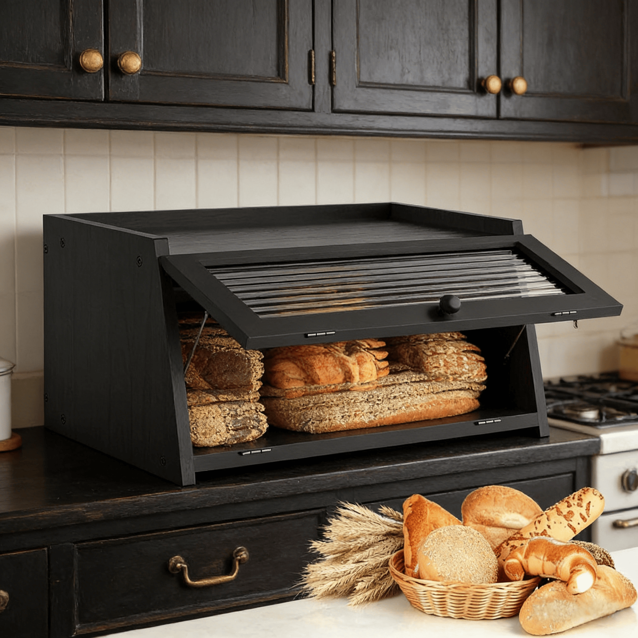 Addreen Large Capacity Eco-Friendly Bamboo Bread Box with Transparent Window, Wooden Food Storage Container02 Addreen Large Capacity Eco-Friendly Bamboo Bread Box with Transparent Window, Wooden Food Storage Container - Image 1