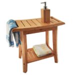 Addreen Modern 2-Tier Bamboo Bathroom Shower Bench Stool Chair Beautiful Corner Accessible Set - Image 3