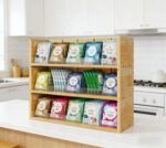 Addreen Modern 3 Tier Natural Bamboo Tea Bag Organizer - Multi-Functional Storage Box