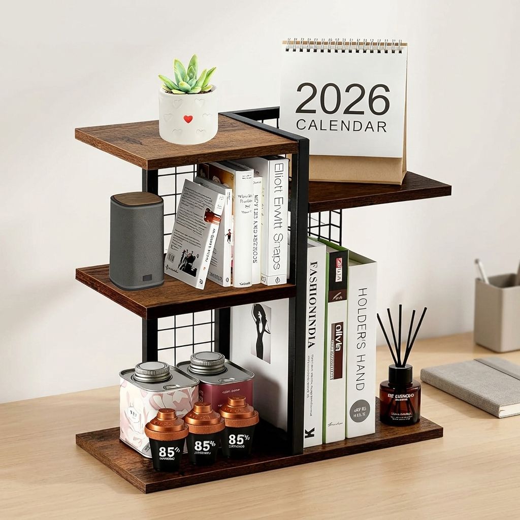 Addreen Modern 3 Tier Wood Desk Bookshelf Adjustable and Durable Design Compact Vertical Storage Organizer Perfect01 Addreen Modern 3 Tier Wood Desk Bookshelf Adjustable and Durable Design Compact Vertical Storage Organizer Perfect - Image 1