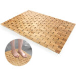 Addreen Modern Design Natural Bamboo Wood Bath Mat Lattice Rectangular Spa Sauna Bathtub Floor Rug Machine Made for Home