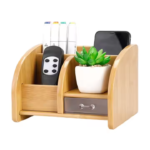 Addreen Multifunction Mini Bamboo Desk Drawer Tabletop Office Storage Bamboo Desktop Storage Organizers With Drawer and Shelf - Image 3