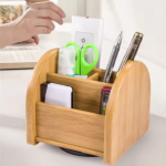 Addreen Multifunction Mini Bamboo Desk Drawer Tabletop Office Storage Bamboo Desktop Storage Organizers With Drawer and Shelf - Image 4