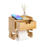 Addreen Multifunctional Bamboo Toilet Paper Holder Stand Bathroom Wall Mounted Bamboo Towel Rack Toilet Tissue Roll Holder - Image 2