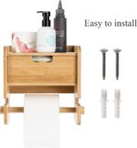 Addreen Multifunctional Bamboo Toilet Paper Holder Stand Bathroom Wall Mounted Bamboo Towel Rack Toilet Tissue Roll Holder - Image 4