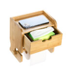 Addreen Multifunctional Bamboo Toilet Paper Holder Stand Bathroom Wall Mounted Bamboo Towel Rack Toilet Tissue Roll Holder