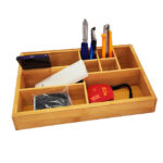 Addreen Natural Bamboo Wood Bathroom Countertop Makeup Storage Office Accessory Tray Organizer