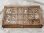 Addreen Natural Wooden Jewelry Display Tray with Clear Glass Lid 24 Compartments Jewelry Organizer for Rings Earrings Necklaces - Image 2