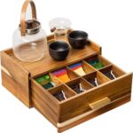 Addreen New Design Acacia Wood Tea Bag Organizer With Small Drawer Wooden Storage Box