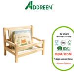 Addreen OEM ODM Freestanding Handmade Unfinished Child Height Book Storage Rack Natural Pine Standing Wooden Kids Book Shelf