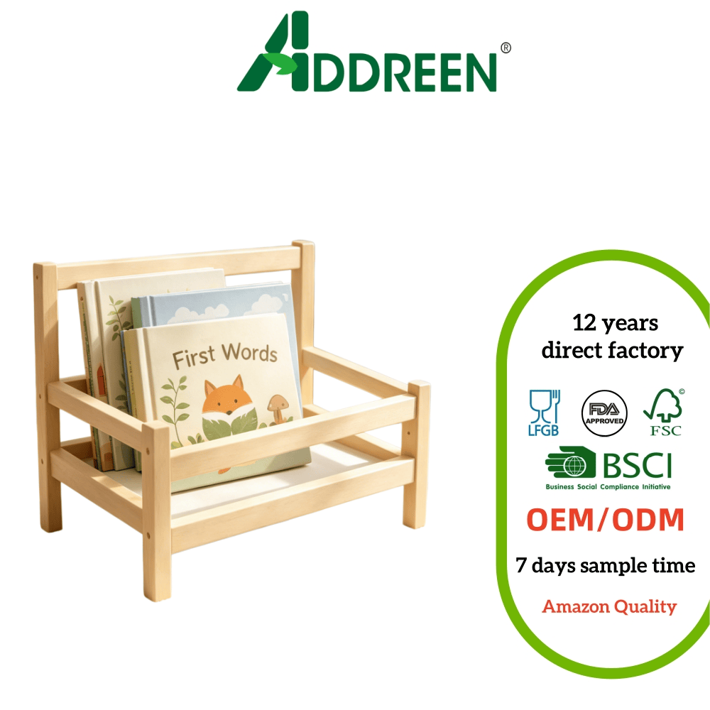 Addreen OEM ODM Freestanding Handmade Unfinished Child Height Book Storage Rack Natural Pine Standing Wooden Kids Book Shelf01 Addreen OEM ODM Freestanding Handmade Unfinished Child Height Book Storage Rack Natural Pine Standing Wooden Kids Book Shelf - Image 1