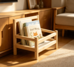 Addreen OEM ODM Freestanding Handmade Unfinished Child Height Book Storage Rack Natural Pine Standing Wooden Kids Book Shelf - Image 2