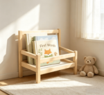 Addreen OEM ODM Freestanding Handmade Unfinished Child Height Book Storage Rack Natural Pine Standing Wooden Kids Book Shelf - Image 3