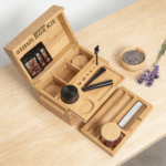 Addreen Premium Bamboo Stash Box with Sliding Rolling Tray, Lockable Storage Box with Airtight Jars, Herb Grinder and Brush