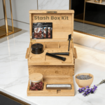 Addreen Premium Bamboo Stash Box with Sliding Rolling Tray, Lockable Storage Box with Airtight Jars, Herb Grinder and Brush - Image 3
